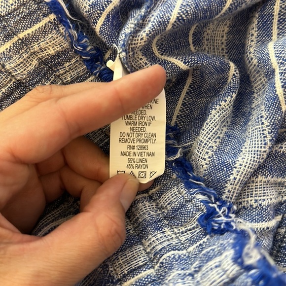 Blue rain blue and white striped linen blend wide leg pants red detail large - Picture 6 of 6